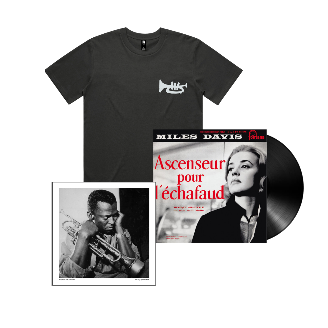 Miles Davis: Ascenseur pour l'echafaud 1LP + Trumpet T-Shirt + Miles Davis 12" x 12" Print